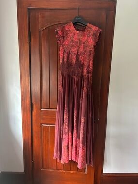 Free People Burgundy and Pink Floral Maxi Dress